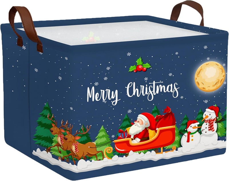 BOOHIT Large Christmas Gifts Empty Baskets Kids Collapsible Holiday Storage Bin with Handle (Deer Santa Claus) - Image 1